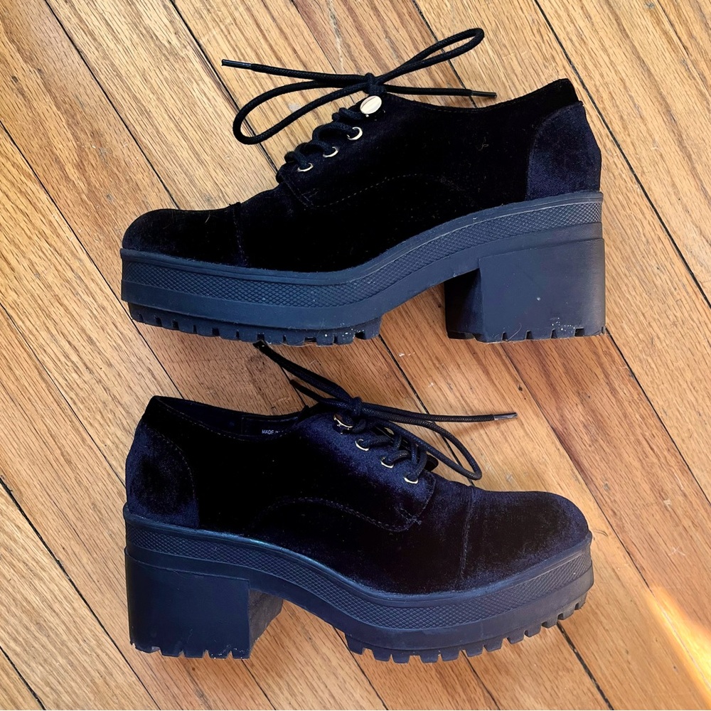 Chunky Black Velvet Oxfords